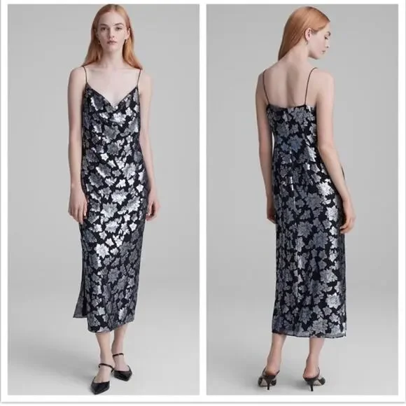 Club Monaco Silk Jacquard Slip Midi Dress Size 0 - Picture 2 of 12